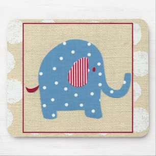 Blue Elephant with White Polka Dots Mouse Mat