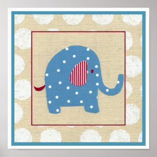 Blue Elephant with White Polka Dots Poster
