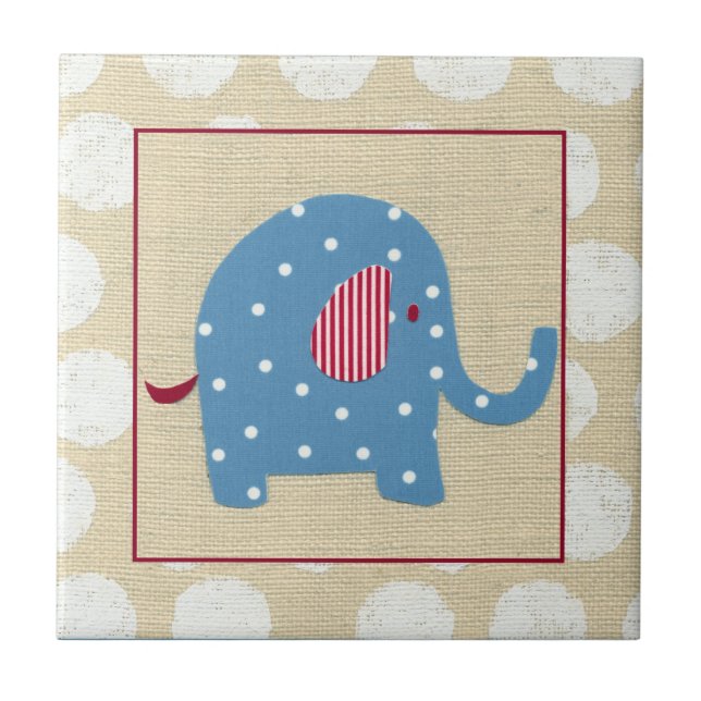 Blue Elephant with White Polka Dots Tile (Front)