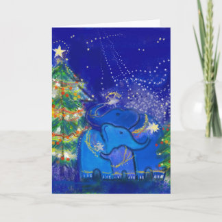 Blue elephants and Christmas tree Holiday Card