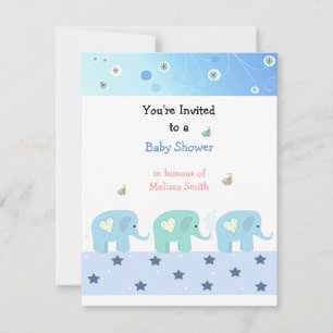 Blue Elephants Baby Shower Invitation