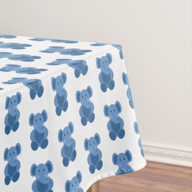 Blue Elephants Baby Shower Tablecloth (In Situ)