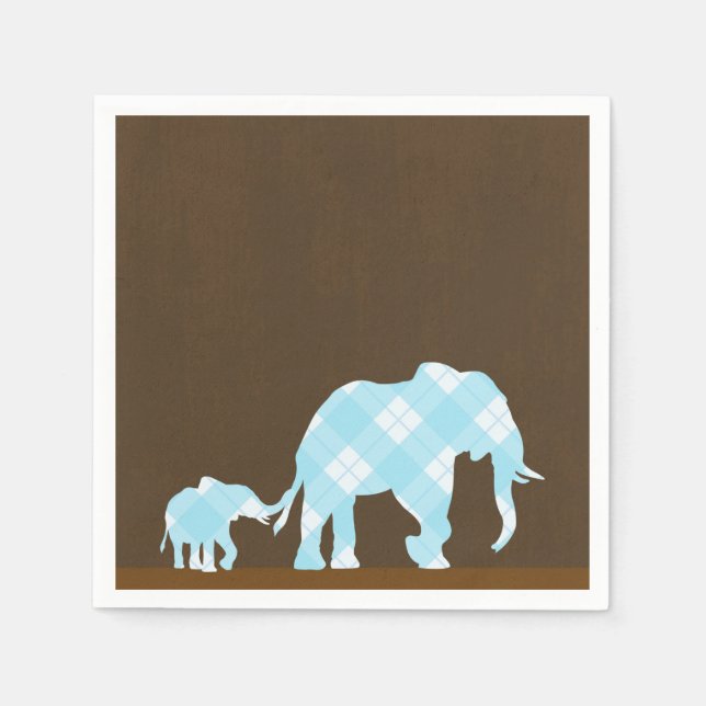 Blue Elephants Brown Trendy Modern Baby Shower Napkin (Front)