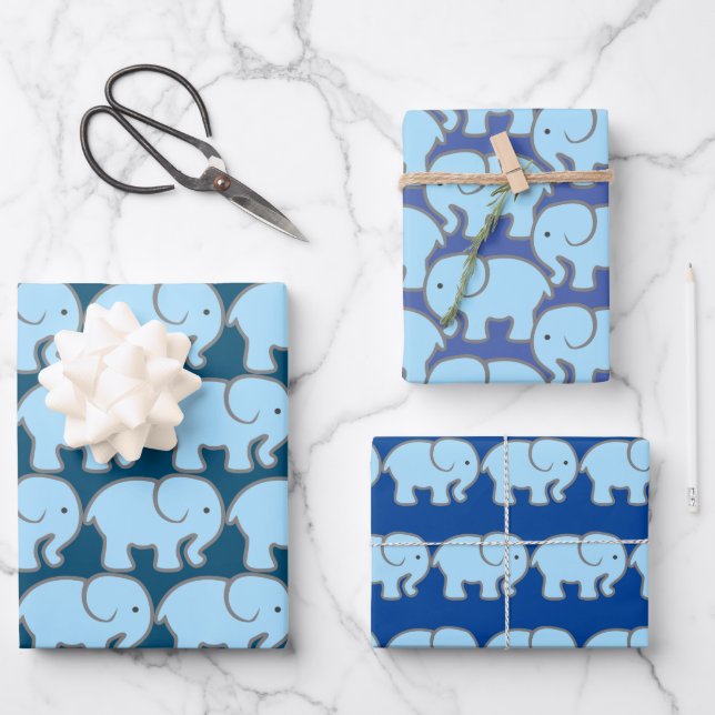 Blue Elephants Design Wrapping Paper (Front)