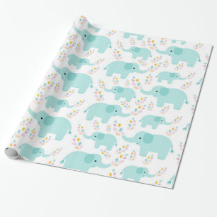 Blue Elephants Nursery Print Wrapping Paper