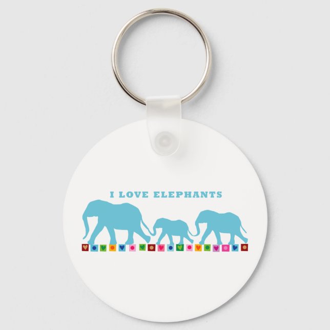 Blue Elephants Walking Key Ring (Front)
