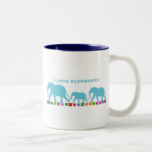 Blue Elephants Walking Two-Tone Coffee Mug