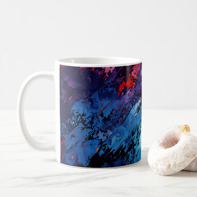 Blue Ember Blue Red Contemporary Abstract Art Coffee Mug (With Donut)