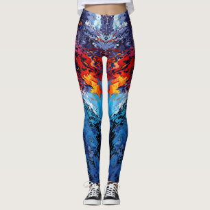 Blue Ember Blue Red Contemporary Abstract Art Leggings