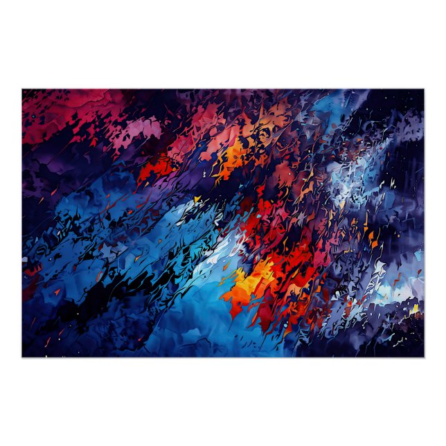 Blue Ember Blue Red Contemporary Abstract Art Poster (Front)