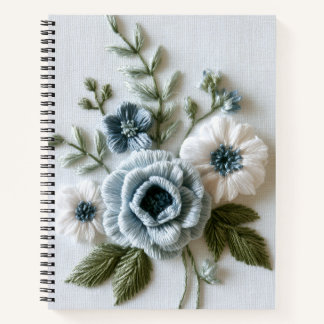 Blue Embroidered Flowers | Botanical Floral Notebook