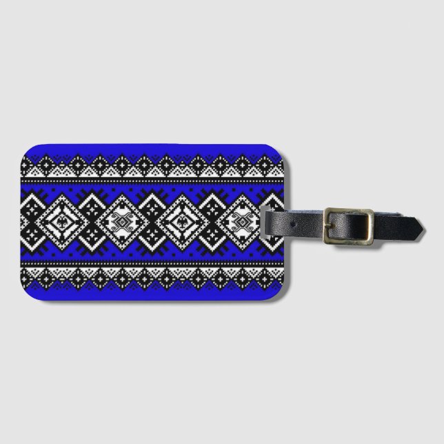 Blue Embroidery Luggage Tag (Front Horizontal)