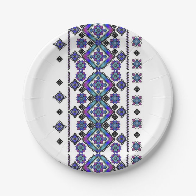 Blue Embroidery Paper Plate (Front)