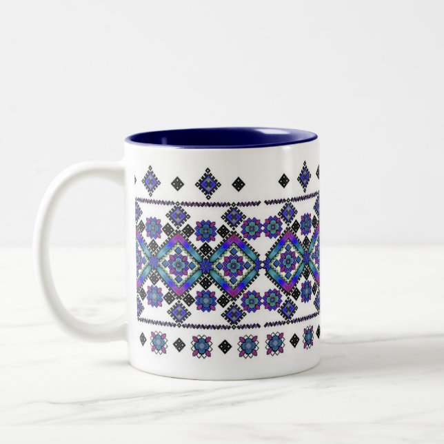 Blue Embroidery Two-Tone Coffee Mug (Left)