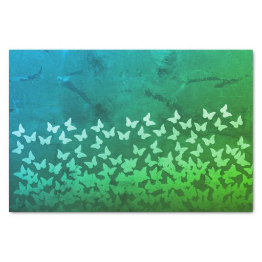 Image of Blue, emerald green colour butterflies pattern Tissue Paper