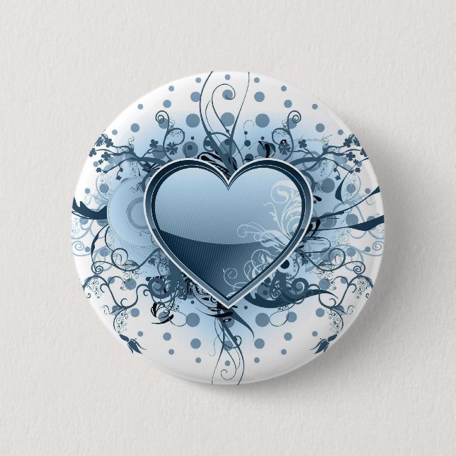 Blue Emo Heart  Button (Front)
