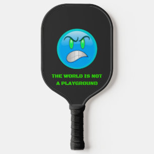 Blue emoji angry and green eyes pickleball paddle
