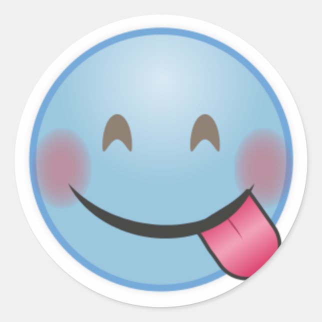 Blue Emoji face with tongue sticking out Funny Classic Round Sticker (Front)
