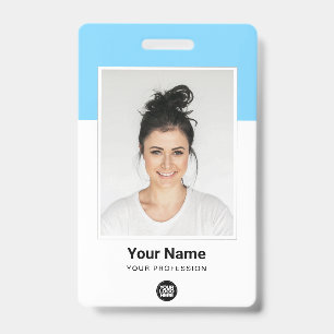 Blue Employee huge Photo Qr Bar Code Logo Name ID Badge