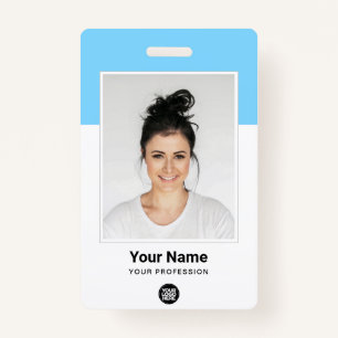 Blue Employee huge Photo Qr Bar Code Logo Name ID Badge