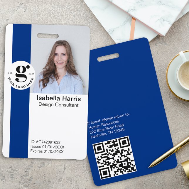Blue Employee ID Badge with Photo & QR Code (Creator Uploaded)