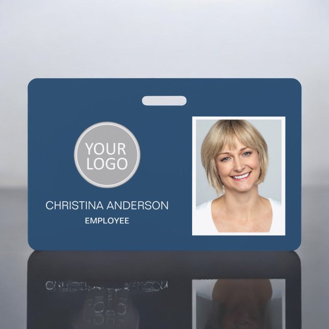 Blue Employee Name Logo Photo Corporate Work ID Badge (Creator Uploaded)