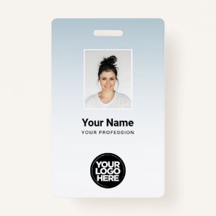 Blue Employee Photo Bar Code Logo Name Gradient ID Badge