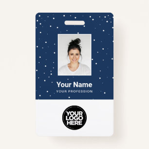 Blue Employee Photo Christmas Holiday Logo Name ID Badge