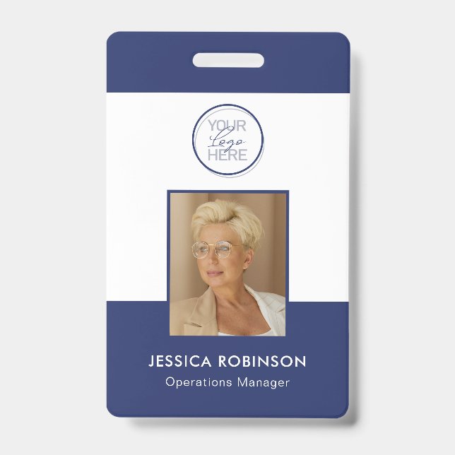 Blue Employee Photo ID Security Badge with Logo (Front)