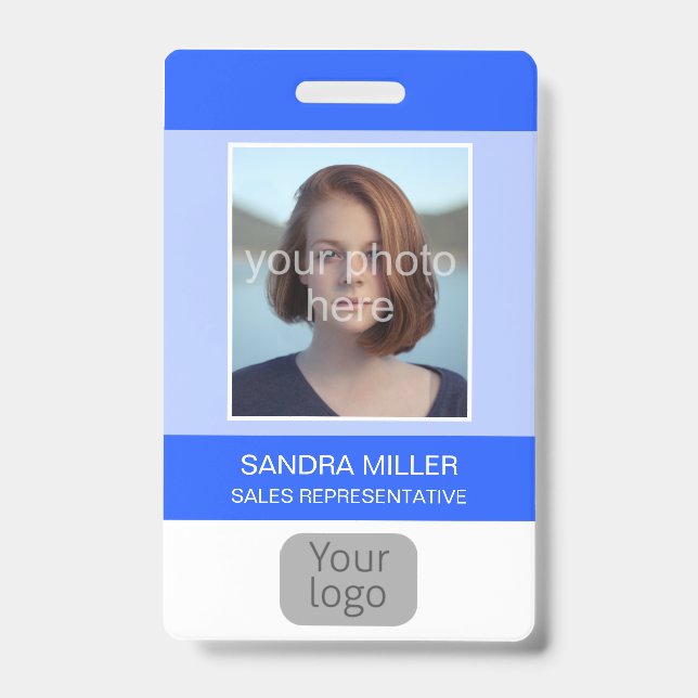 Blue, Employee Photo, Logo, Bar Code, Name, ID Badge (Front)