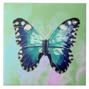 Blue Enamel Butterfly Tile