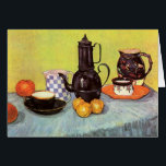 Blue Enamel Coffeepot by Vincent van Gogh<br><div class="desc">Still Life: Blue Enamel Coffeepot, Earthenware and Fruit by Vincent van Gogh is a vintage fine art post impressionism still life painting featuring a coffee pot, tea cups, oranges and apples and other daily life household kitchen items. About the artist: Vincent Willem van Gogh was a Post Impressionist painter whose...</div>