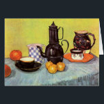 Blue Enamel Coffeepot by Vincent van Gogh<br><div class="desc">Still Life: Blue Enamel Coffeepot, Earthenware and Fruit by Vincent van Gogh is a vintage fine art post impressionism still life painting featuring a coffee pot, tea cups, oranges and apples and other daily life household kitchen items. About the artist: Vincent Willem van Gogh was a Post Impressionist painter whose...</div>