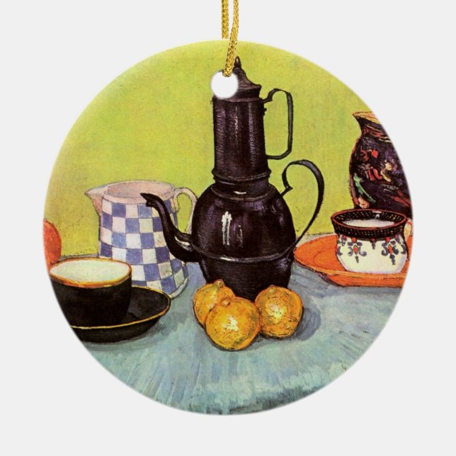 Blue Enamel Coffeepot by Vincent van Gogh Ceramic Tree Decoration (Front)