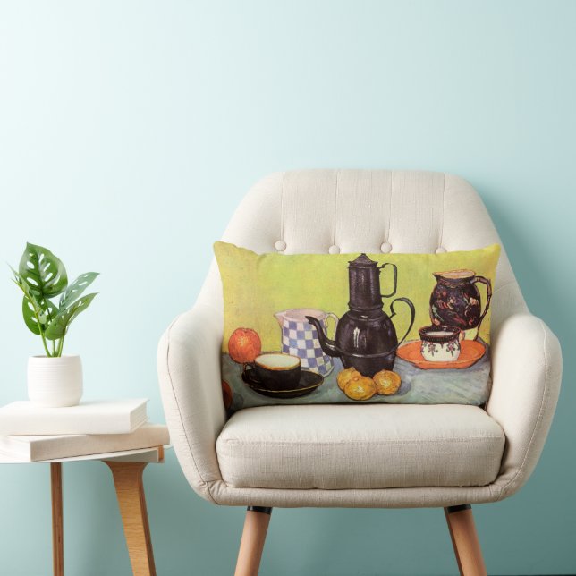 Blue Enamel Coffeepot by Vincent van Gogh Lumbar Cushion (Chair)