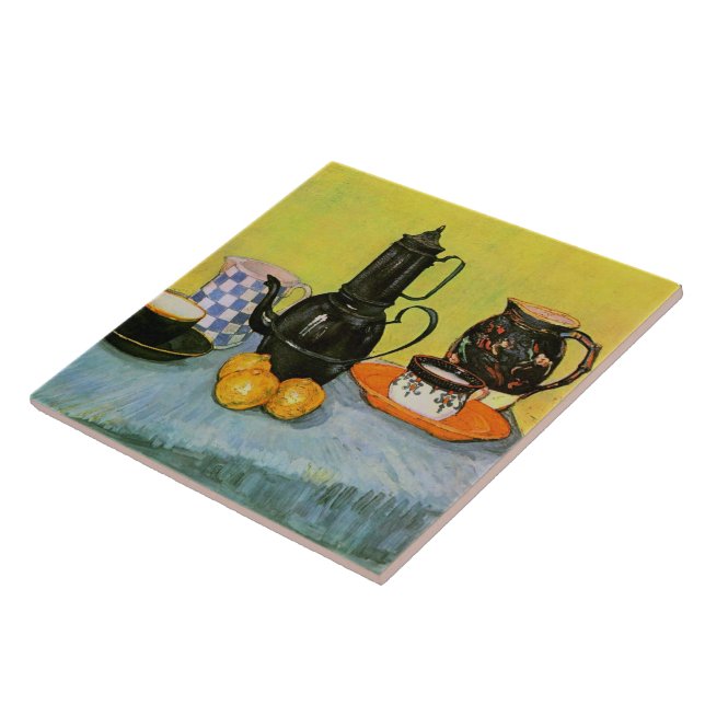 Blue Enamel Coffeepot Earthenware Van Gogh Fine Tile (Side)