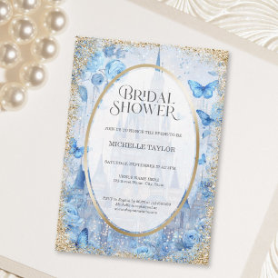 Blue Enchanted Forest Fairytale Castle Bridal Invitation