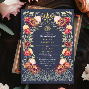 Blue Enchanted Garden Floral Muslim Wedding Invitation