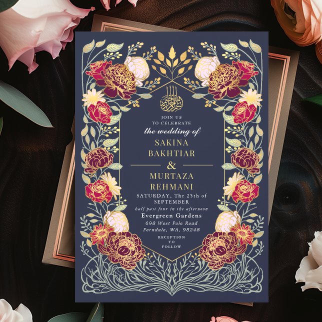 Blue Enchanted Garden Floral Muslim Wedding Invitation (Creator Uploaded)