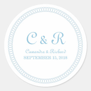 Blue Encircled Round Wedding Stickers