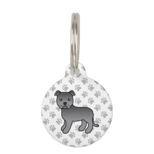 Blue English Staffie Cartoon Dog & Pet's Info Pet Tag