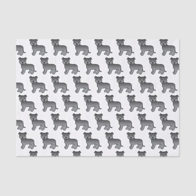 Blue English Staffie Cute Cartoon Dog Pattern Tissue Paper (Front)