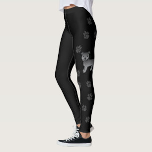 Blue English Staffie Cute Cartoon Dog & Paws Leggings