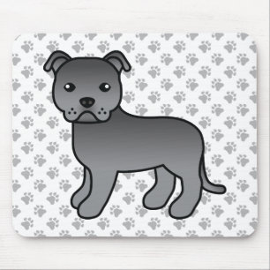 Blue English Staffie Cute Cartoon Dog & Paws Mouse Mat