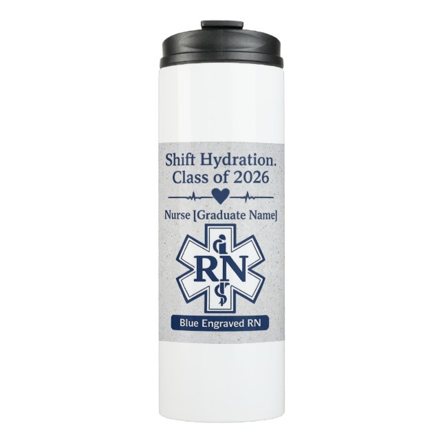 Blue Engraved RN Nurse Graduation Tumbler | Class  (Front)