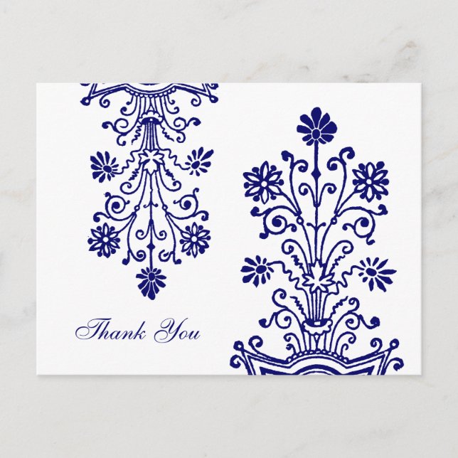 Blue Etched Floral Custom Thank You Postcards (Front)