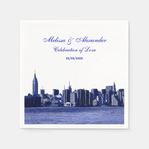 Blue Etched Look NYC Skyline Silhouette, ESB #1 Napkin
