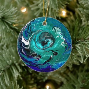 Blue Eternity   Abstract Art Christmas Ceramic Tree Decoration