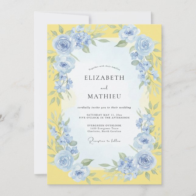 Blue Ethereal Arch Flourish Wedding Invitation (Front)
