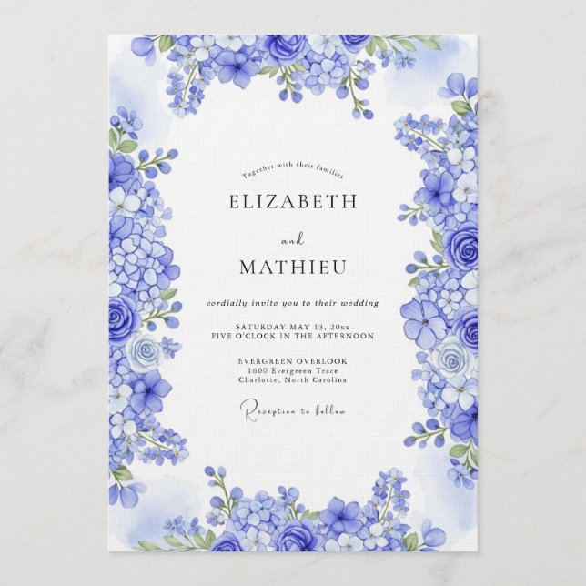 Blue Ethereal Botanical Wedding Invitation (Front)
